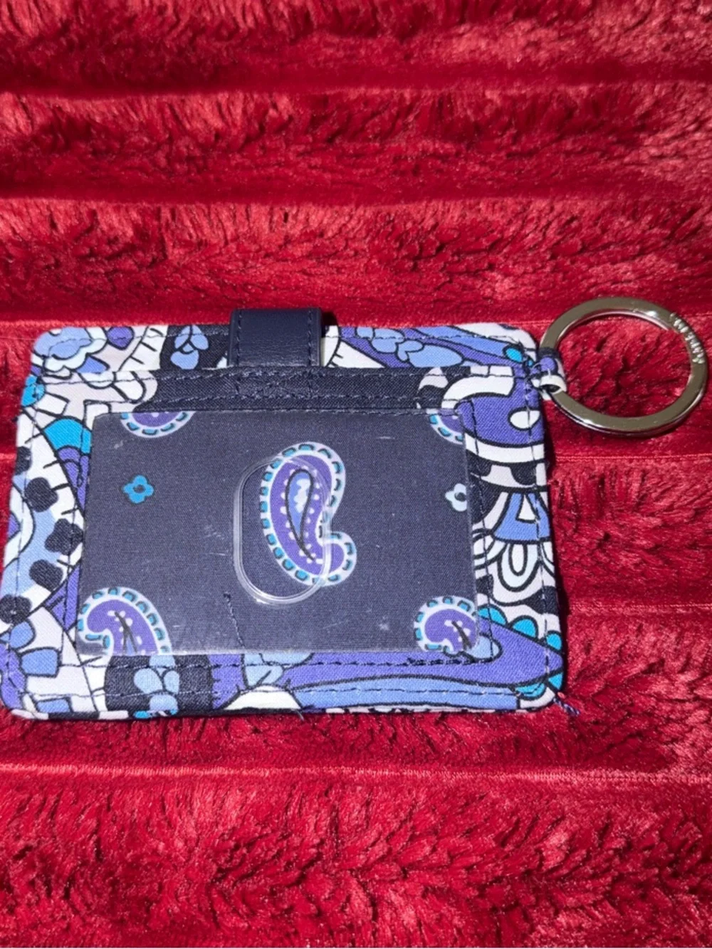 Quilted Floral Card Holder Keychain in Navy & Blue